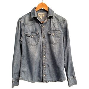WHO.A.U Denim Button Down Western Shirt with Pearl Snaps Size Large